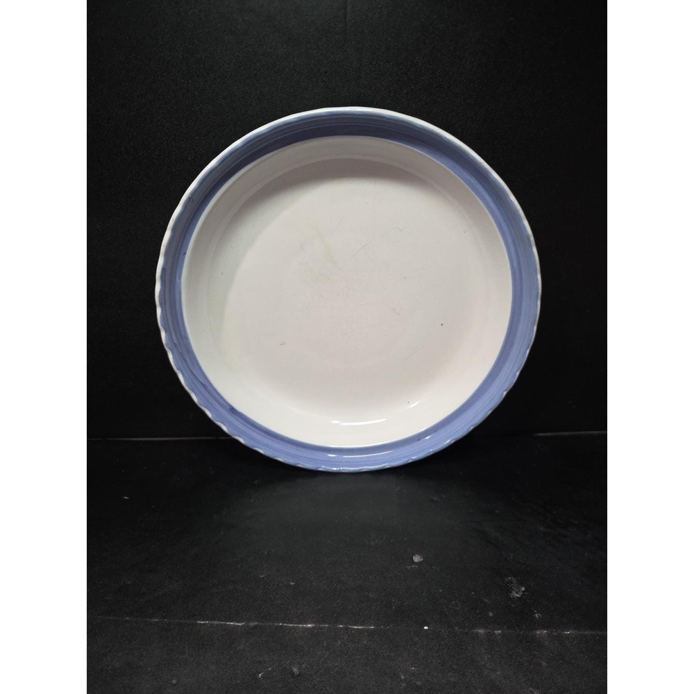 Blue Round Ribbed Ceramic Quiche Pie Baking Dish, Vintage Ovenware, Bakeware